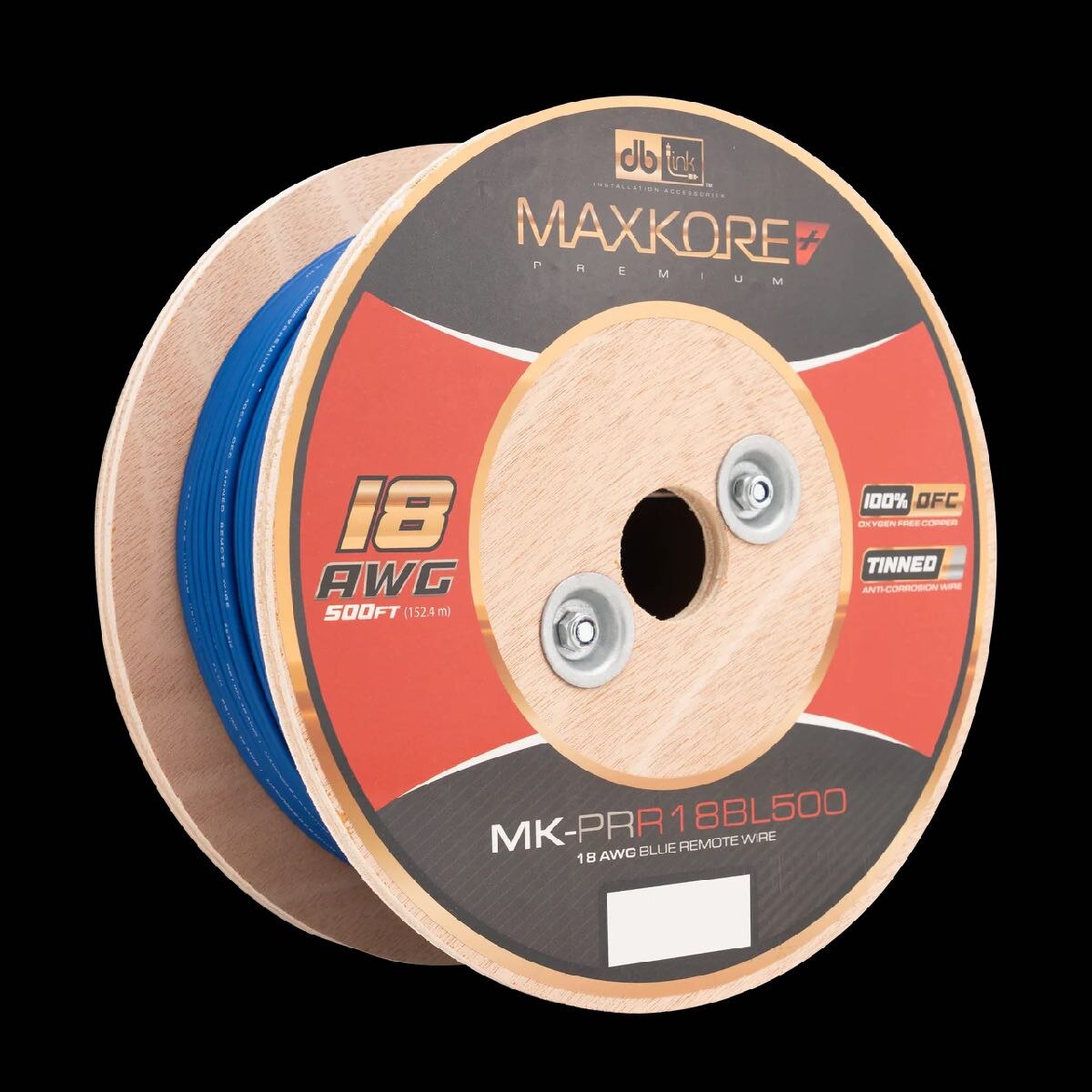 DB LINK 500' 18 AWG MAXKORE+ PREMIUM BLUE REMOTE 100% OFC, TINNED ANTI-CORROSIVE WIRE ROLL (MK-PRR18BL500) - image 1