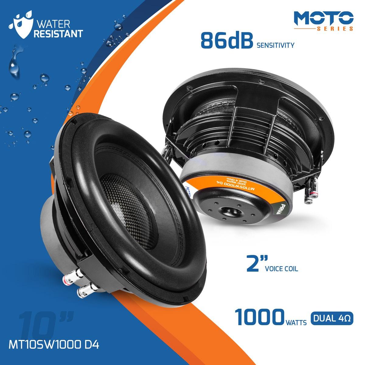 PRV AUDIO - 10" 1000 WATT SLIM MOTORCYCLE WOOFER DVC 4 OHM (MT10SW1000 D4)