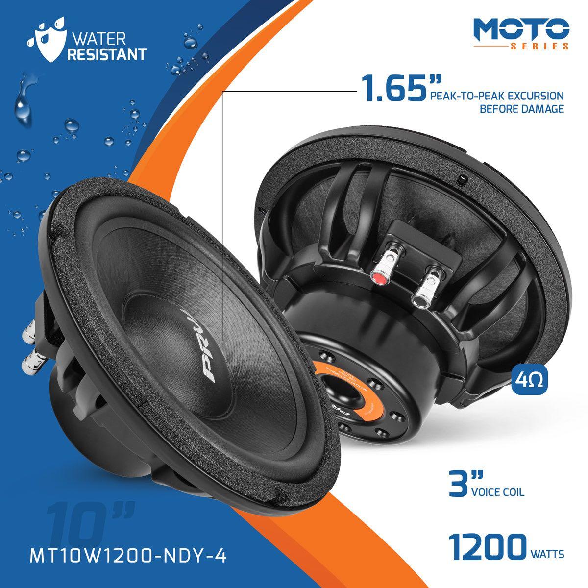 PRV AUDIO 10" MOTO SERIES 10" WOOFER OPTIMIZED FOR COMPACT ENCLOSURES SADDLEBAGS (MT10W1200-NDY-4)