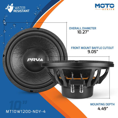 PRV AUDIO 10" MOTO SERIES 10" WOOFER OPTIMIZED FOR COMPACT ENCLOSURES SADDLEBAGS (MT10W1200-NDY-4)