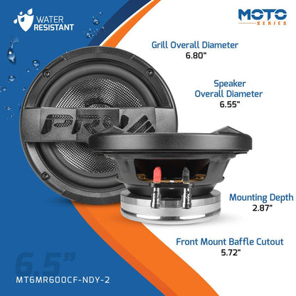 PRV AUDIO - 6.5" CARBON FIBER NEODYMIUM MIDRANGE 600 WATT MOTORCYCLE SPEAKER SOLD AS EACH (MT6MR600CF-NDY-2)