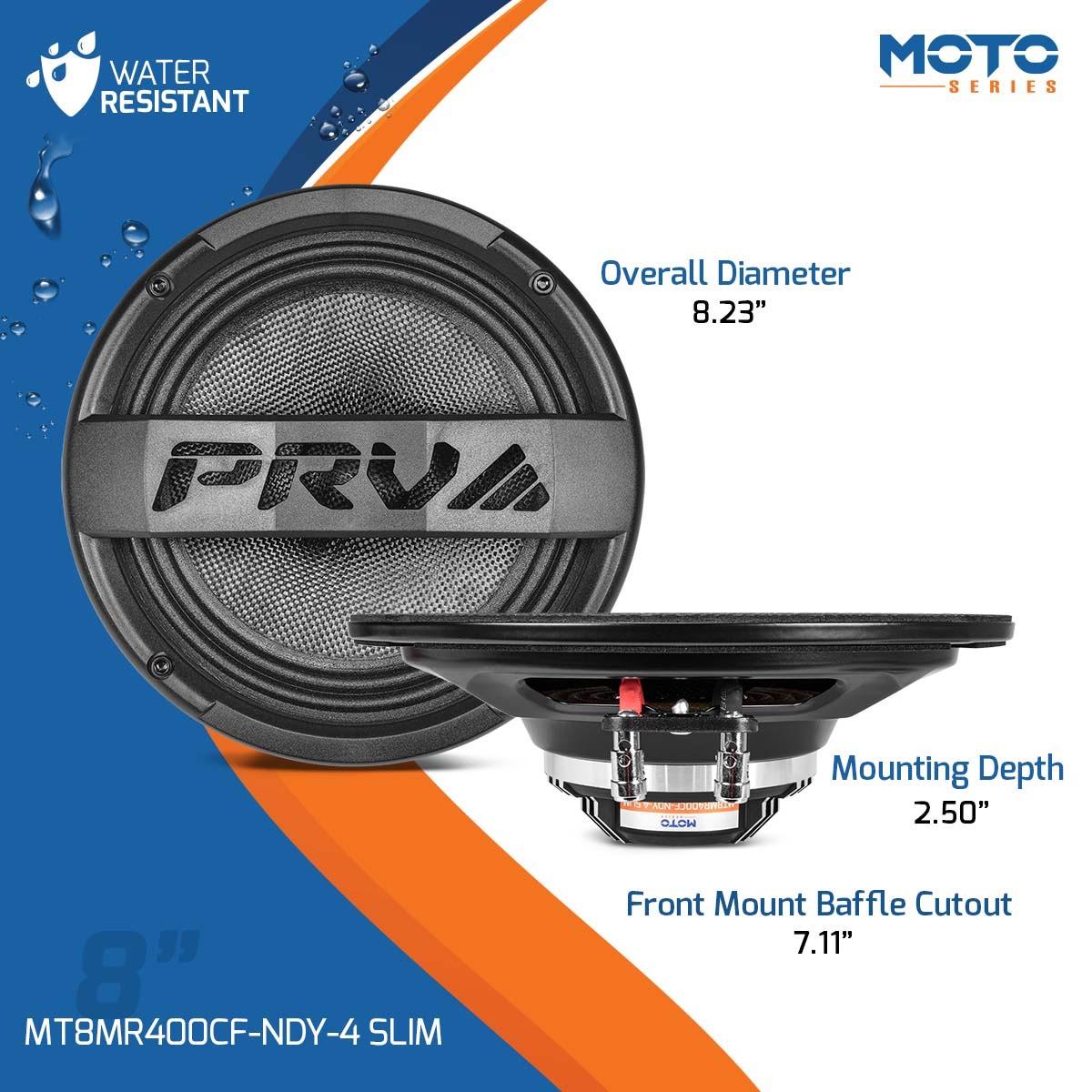 PRV AUDIO - 8" CARBON FIBER NEODYMIUM MIDRANGE 400 WATT MOTORCYCLE SPEAKER SOLD AS EACH (MT8MR400CF-NDY-4 SLIM)