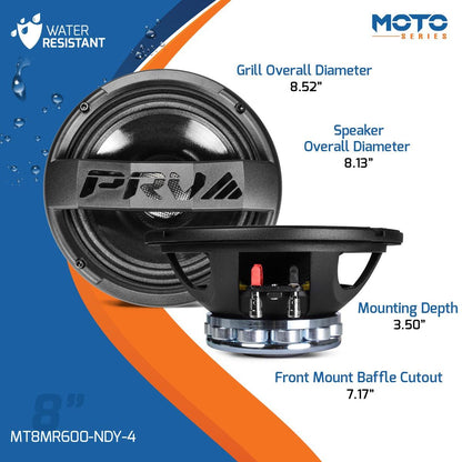 PRV AUDIO - 8" NEODYMIUM MIDRANGE 600 WATT MOTORCYCLE SPEAKER SOLD AS EACH (MT8MR600-NDY-4)