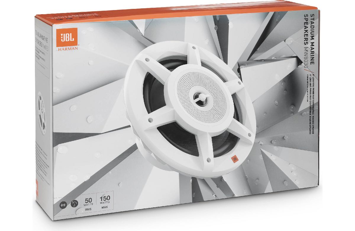 JBL STADIUM MARINE 8" PREMIUM 3 WAY RGB LED COAXIAL SPEAKERS WHITE (MW8030AM)