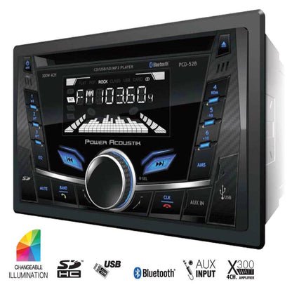 POWER ACOUSTIK DOUBLE DIN AM/FM/CD WITH BLUETOOTH (PCD52B)