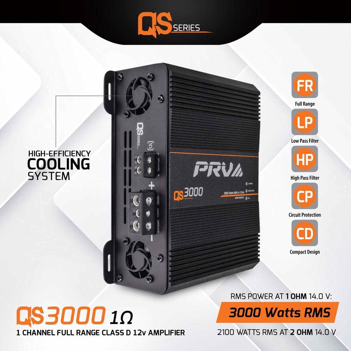 PRV AUDIO - 1 CHANNEL 3000 WATT AMPLIFIER 1 OHM STABLE (QS3000 1OHM)