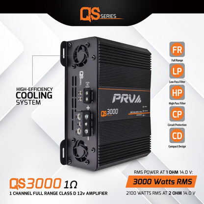 PRV AUDIO - 1 CHANNEL 3000 WATT AMPLIFIER 1 OHM STABLE (QS3000 1OHM)