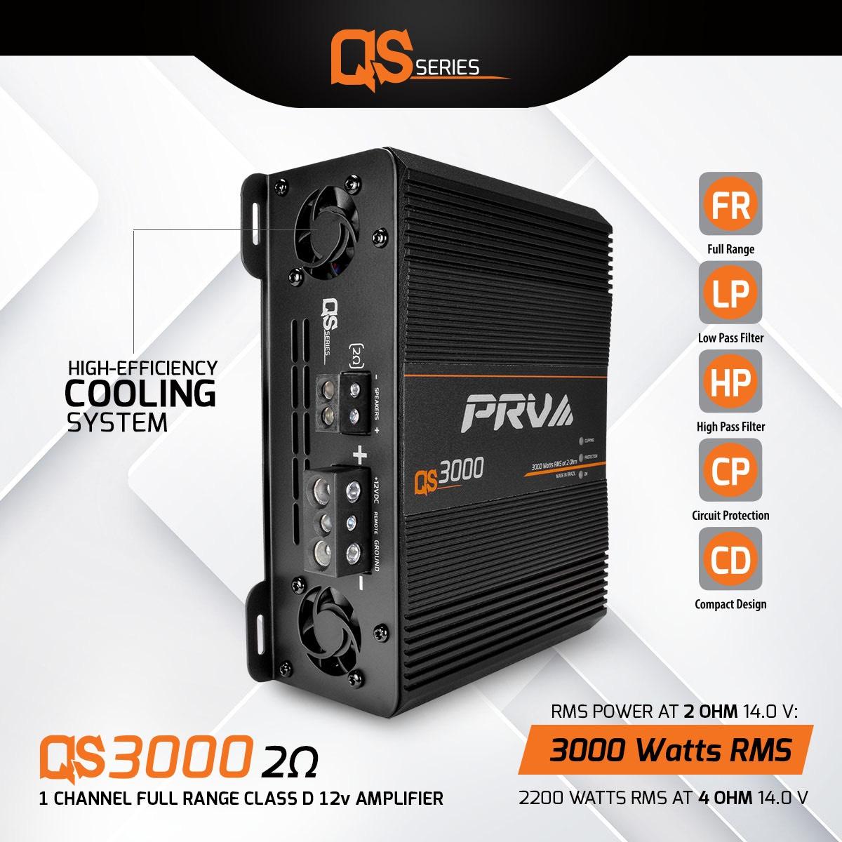 PRV AUDIO - 1 CHANNEL 3000 WATT AMPLIFIER 2 OHM STABLE (QS3000 2OHM)