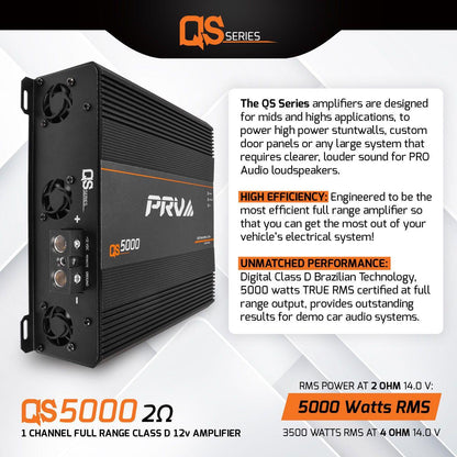 PRV AUDIO - 1 CHANNEL 5000 WATT AMPLIFIER 2 OHM STABLE (QS5000 2OHM)
