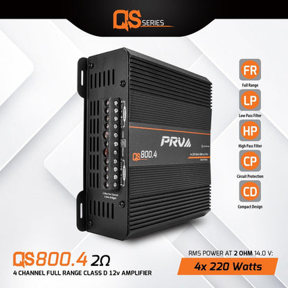 PRV AUDIO - 4 CHANNEL COMPACT 880 WATT 4 CHANNEL AMPLIFIER (QS800.4 2OHM)