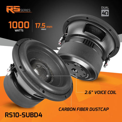 PRV AUDIO 10" 1000 WATT DVC 4 OHM SUBWOOFER (RS10-SUBD4)