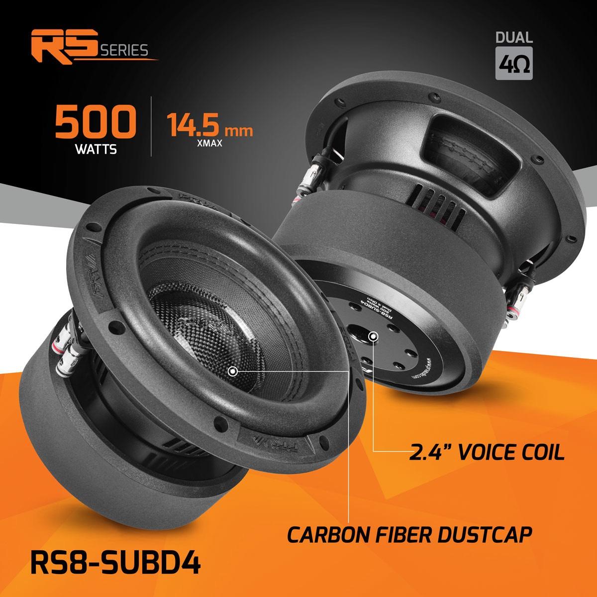 PRV AUDIO 8" 500 WATT DVC 4 OHM SUBWOOFER (RS8-SUBD4)