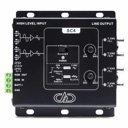 DD AUDIO 4 CHANNEL HIGH LOW CONVERTOR, SUMMING, 10V MAX OUTPUT (SC-4A)