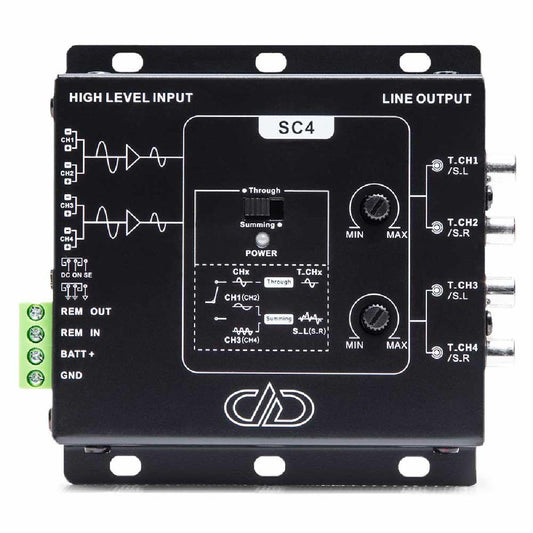 DD AUDIO 4 CHANNEL HIGH LOW CONVERTOR, SUMMING, 10V MAX OUTPUT (SC-4A)