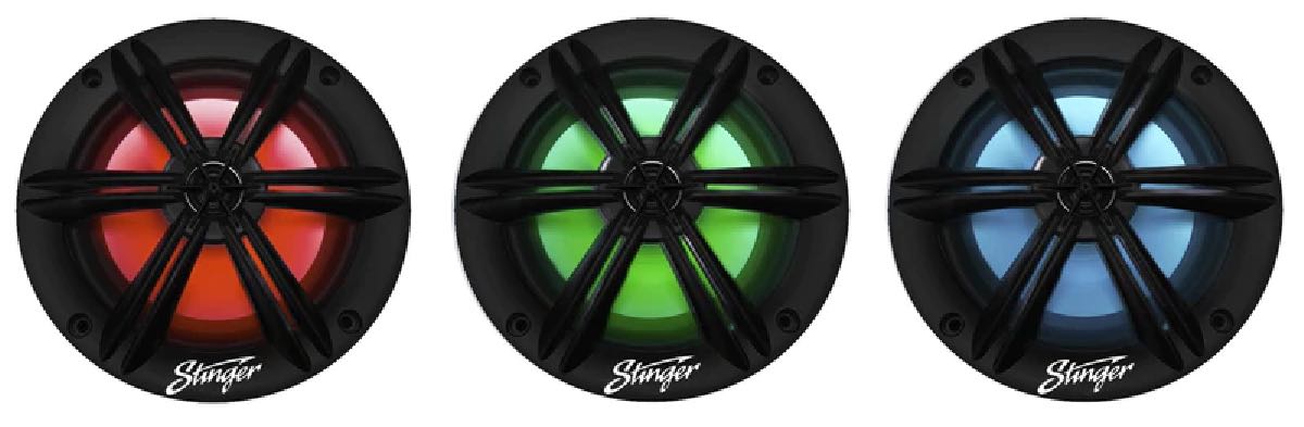 STINGER 6.5" 150 WATT MARINE SPEAKERS RGB LIT BLACK (SEA65RGB B)
