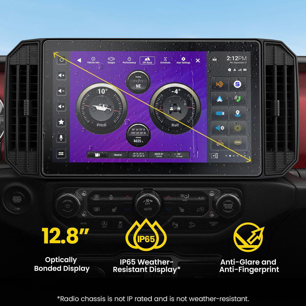 STINGER 12.8" JEEP WRANGLER JL GLADIATOR GT WIRELESS CARPLAY & AUTO WATERPROOF OEM STYLE MOUNTING & VEHICLE CONTROLS ON SCREEN (SRX-JW18128)