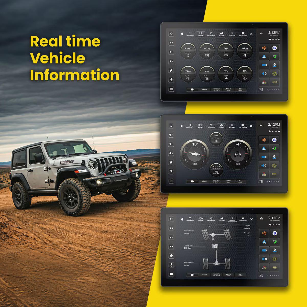 STINGER 12.8" JEEP WRANGLER JL GLADIATOR GT WIRELESS CARPLAY & AUTO WATERPROOF OEM STYLE MOUNTING & VEHICLE CONTROLS ON SCREEN (SRX-JW18128)