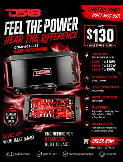 DS18 Class AB 1-Channel Monoblock 1.2K Watts 1 Ohm Amplifier GEN-X1200.1
