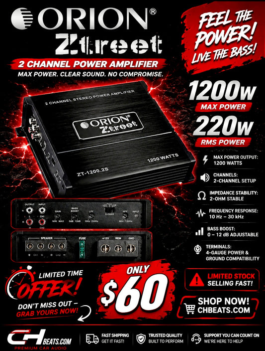 Orion Ztreet 2 Channel Amplifier, 220W RMS/1200W Max