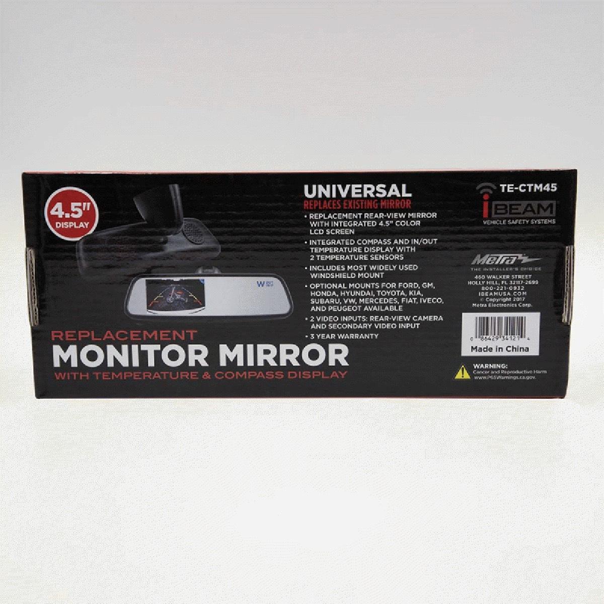 METRA 4.5" REAR VIEW MIRROR WITH COMPASS TEMP MONITOR (TE-CTM45)
