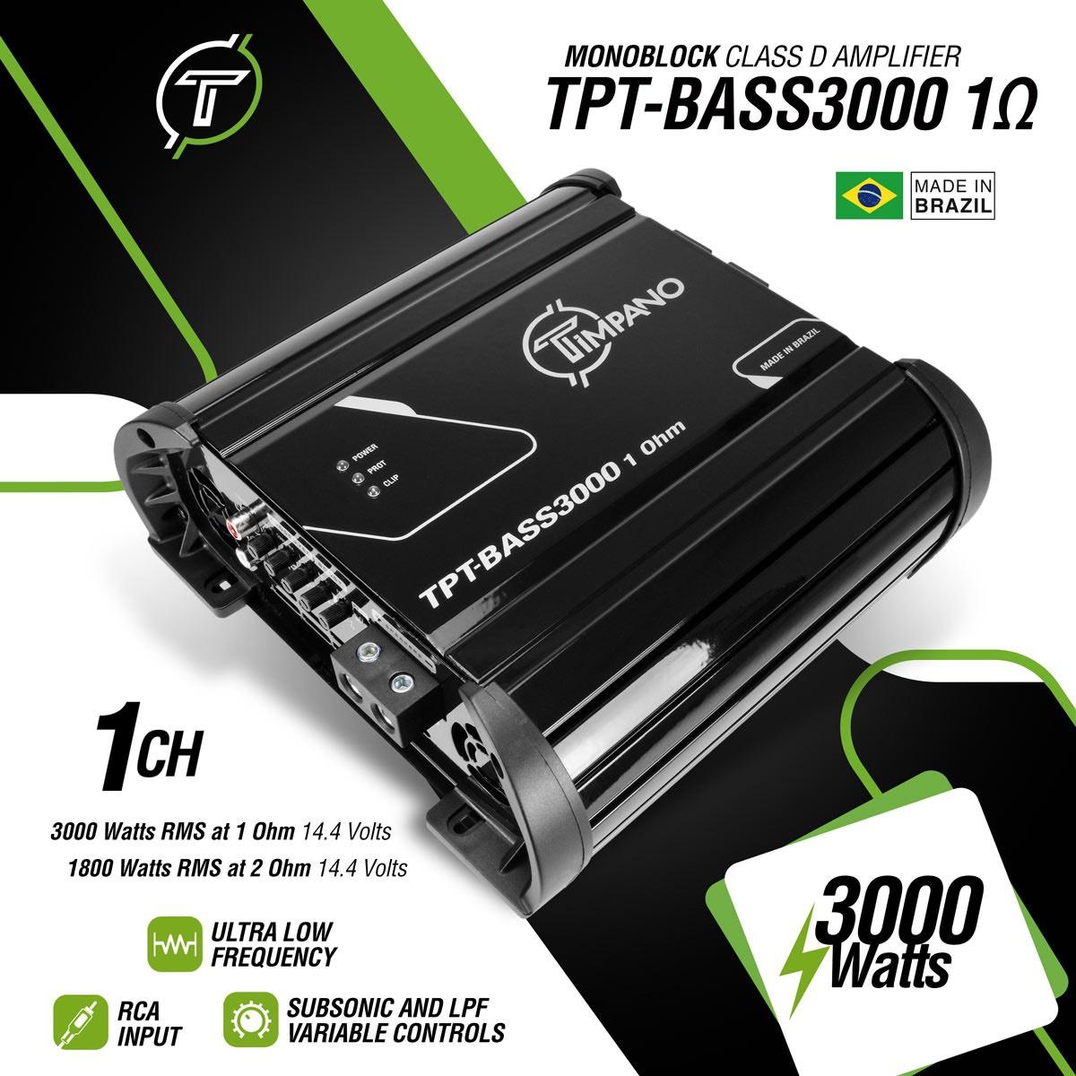 TIMPANO - 3000 WATT X 1 RMS 1 OHM STABLE AMPLIFIER (TPT-BASS3000 1OHM)