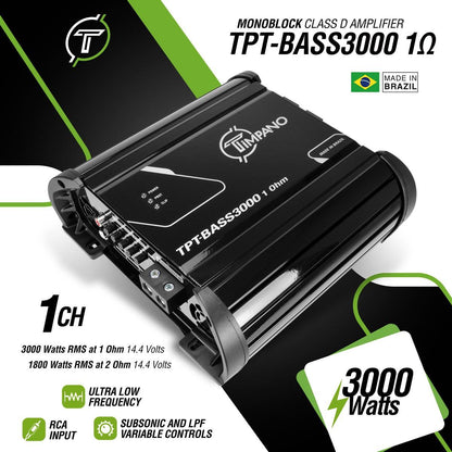 TIMPANO - 3000 WATT X 1 RMS 1 OHM STABLE AMPLIFIER (TPT-BASS3000 1OHM)