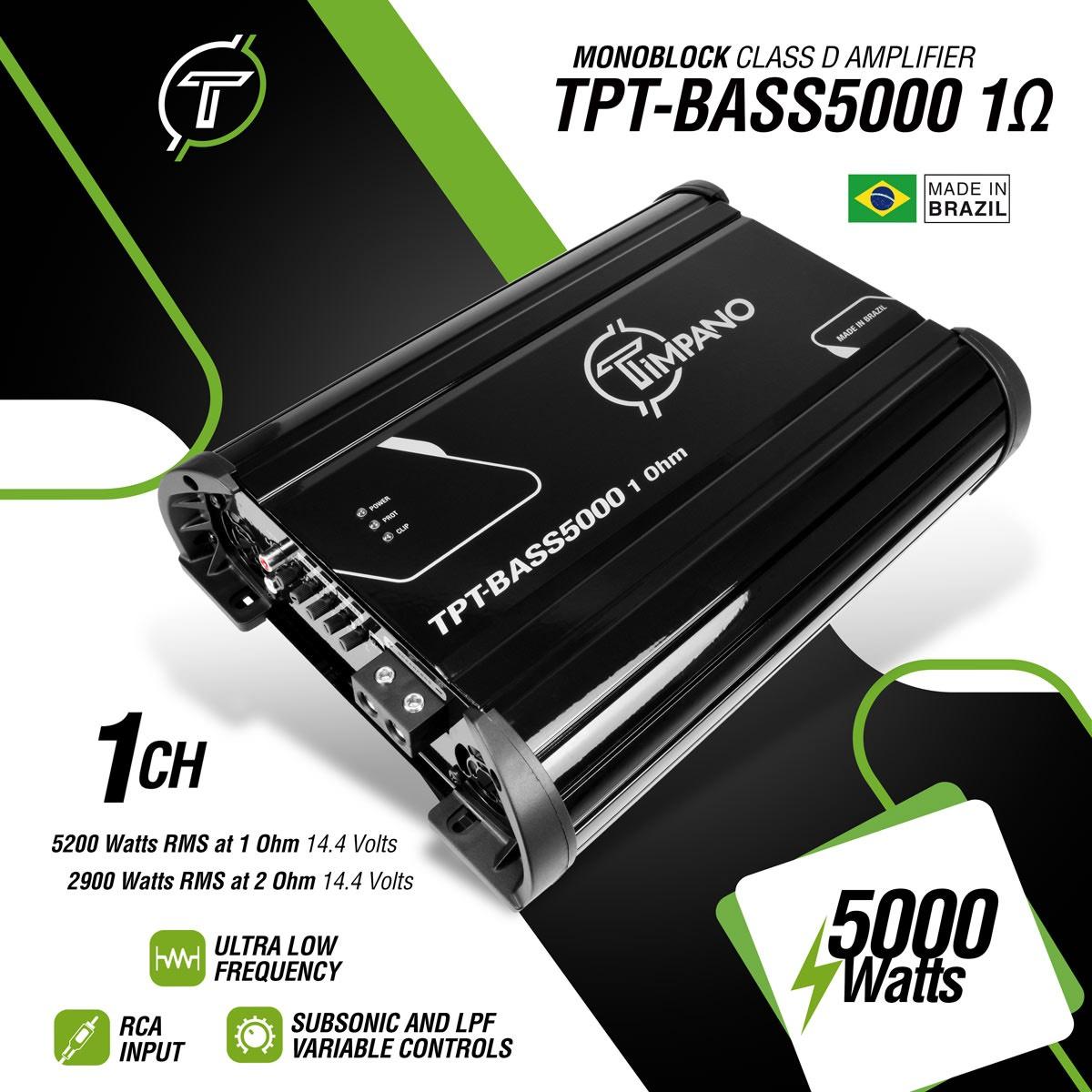 TIMPANO - 5000 WATTS X 1 RMS 1 OHM STABLE AMPLIFIER (TPT-BASS5000 1OHM)