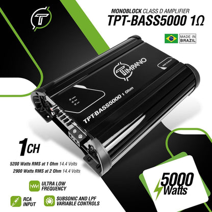 TIMPANO - 5000 WATTS X 1 RMS 1 OHM STABLE AMPLIFIER (TPT-BASS5000 1OHM)