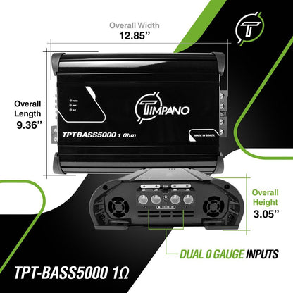 TIMPANO - 5000 WATTS X 1 RMS 1 OHM STABLE AMPLIFIER (TPT-BASS5000 1OHM)