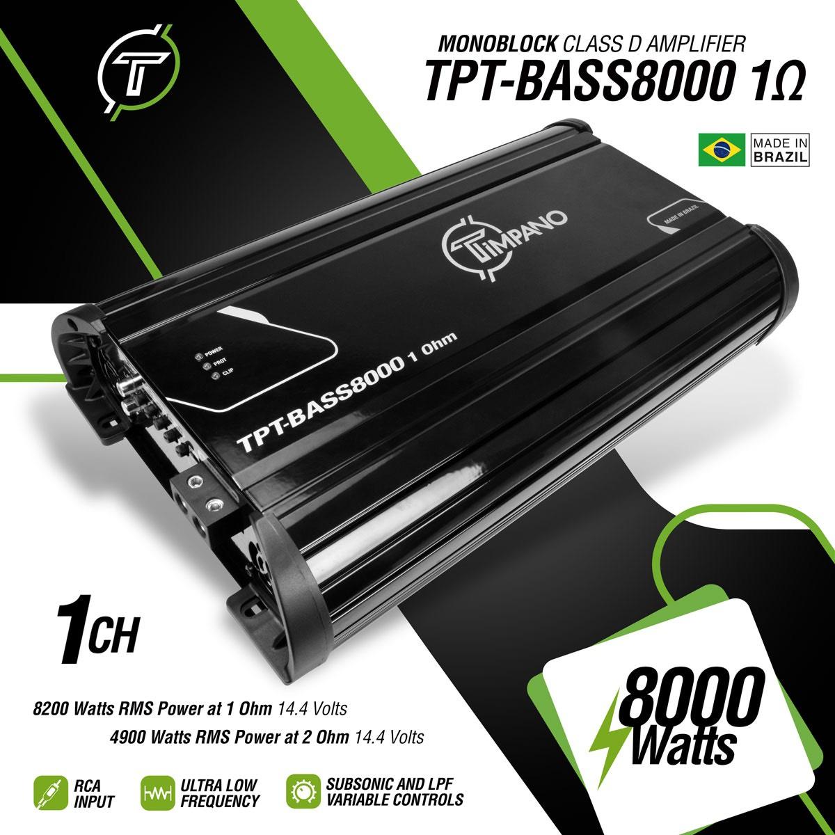 TIMPANO - 8000 WATTS X 1 RMS 1 OHM STABLE AMPLIFIER (TPT-BASS8000 1OHM)