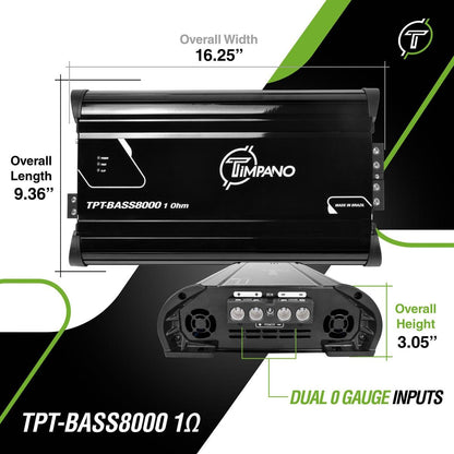 TIMPANO - 8000 WATTS X 1 RMS 1 OHM STABLE AMPLIFIER (TPT-BASS8000 1OHM)