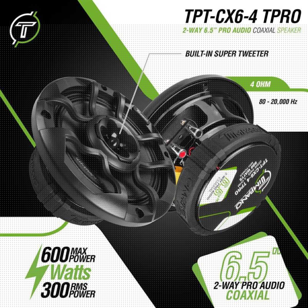 TIMPANO - 6.5" COAXIAL SPEAKER STAMPED STEEL BASKET 600 WATTS POWER 4 OHM (TPT-CX6-4 TPRO)