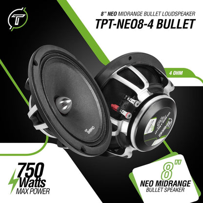 TIMPANO 8" 750 WATT MID RANGE SPEAKER NEODYMIUM 4 OHMS (TPT-NEO8-4BULLET)