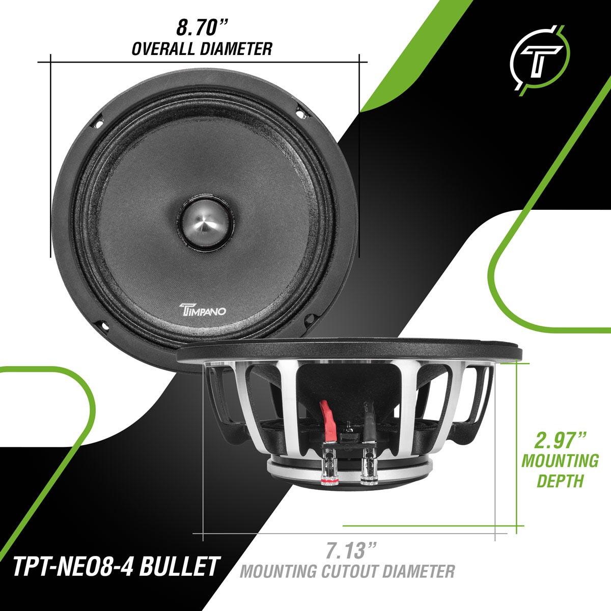 TIMPANO 8" 750 WATT MID RANGE SPEAKER NEODYMIUM 4 OHMS (TPT-NEO8-4BULLET)