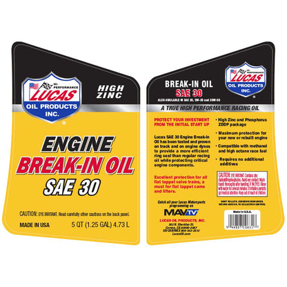 Lucas Oil Sae 30 Break-in Oil - 5 Quart