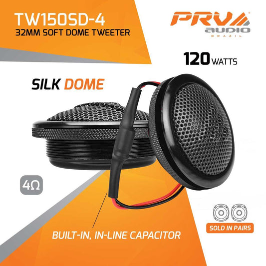 PRV AUDIO - 120 WATT SOFT SILK DOME TWEETERS WITH BUILT-IN CAPACITOR (TW150SD-4)