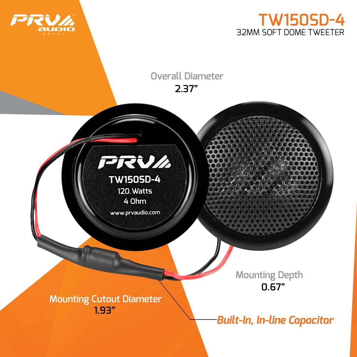 PRV AUDIO - 120 WATT SOFT SILK DOME TWEETERS WITH BUILT-IN CAPACITOR (TW150SD-4)