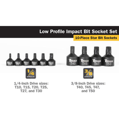 Titan Impact Grade Stubby Star Bit Socket Set (10 Piece Set)