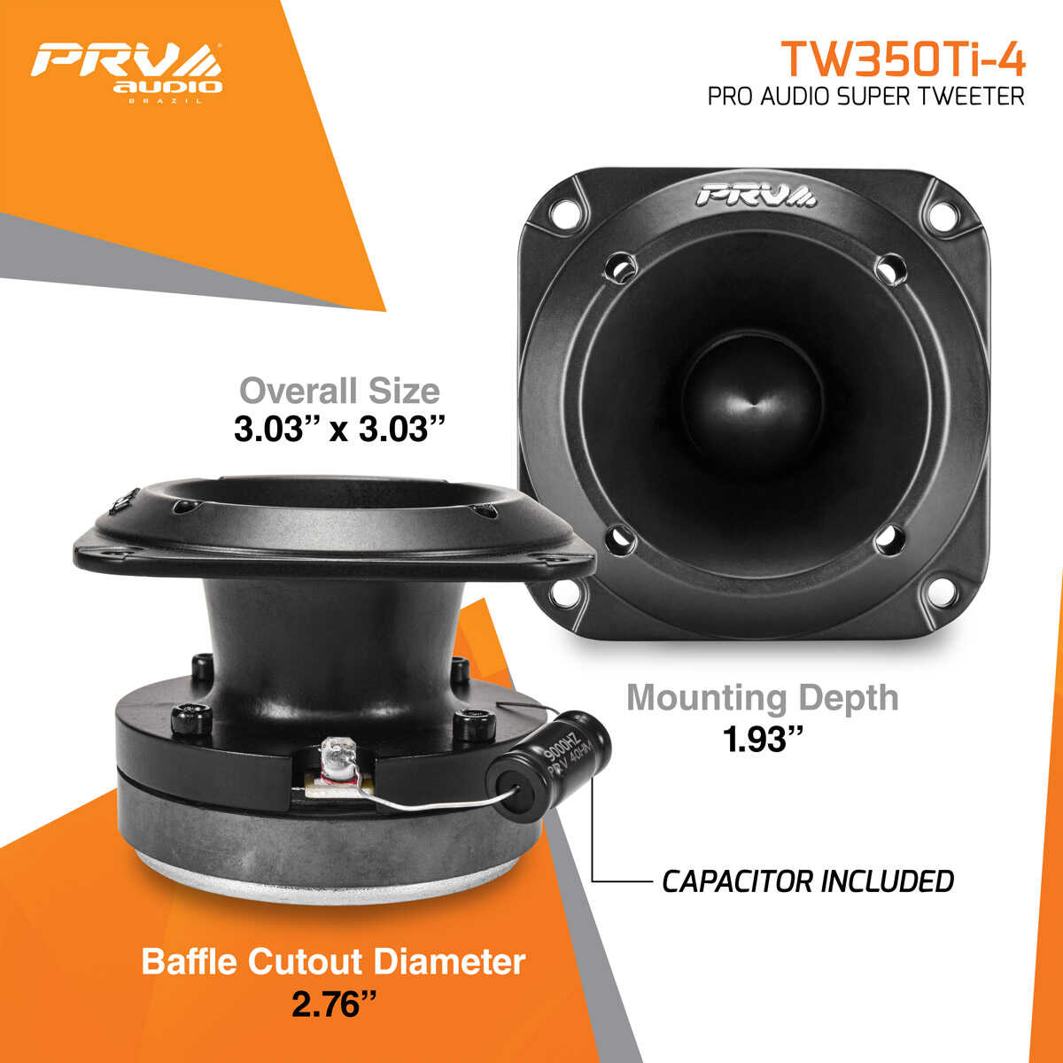 PRV AUDIO - 3" X 3" EASY MOUNT 240 WATT 4 OHM PAIR PACKED TWEETERS (TW350TI-4)