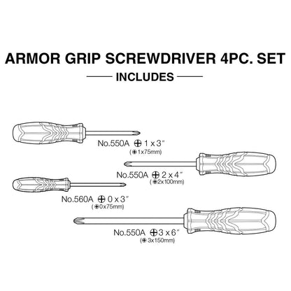 Vessel Armor Grip Screwdriver 4pc. Set No.550aph4pbu