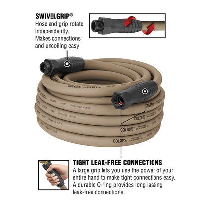 Flexzilla® Colors™ Swivelgrip® Garden Hose 5/8" X 50' 3/4" - 11 1/2 Ght Fittings Brown Mulch