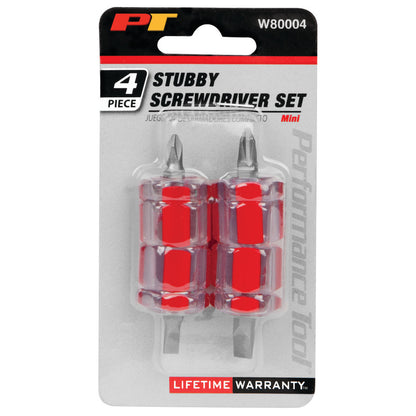 Performance Tool Mini Stubby Screwdriver Set (4 Piece Set)