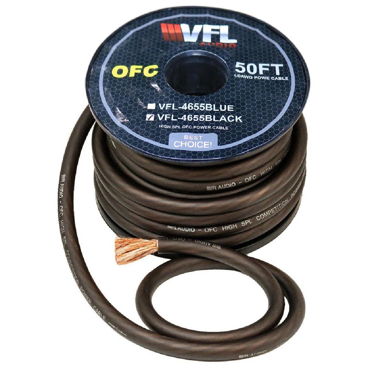 AMERICAN BASS 0 GAUGE 50' PURE COPPER HIGH STRAND COUNT BLACK WIRE (VFL4655BK)
