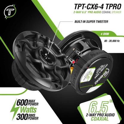 Timpano 6.5 Inch Coaxial Speaker 600W 4 Ohm Steel Basket