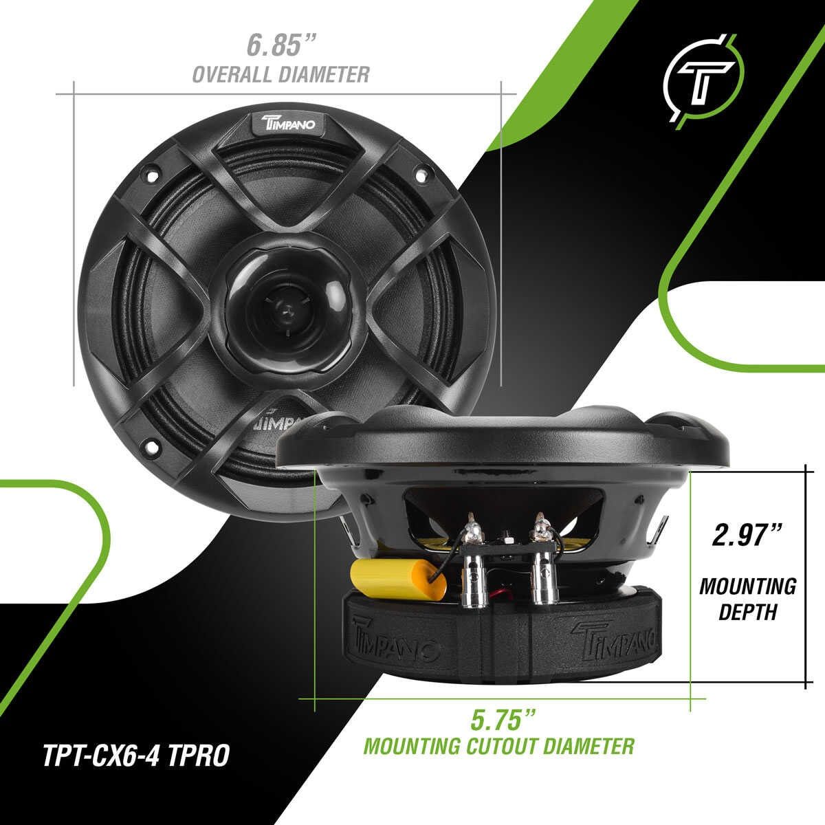 Timpano 6.5 Inch Coaxial Speaker 600W 4 Ohm Steel Basket