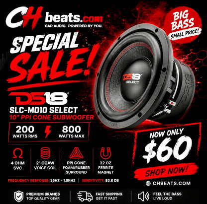 DS18 SLC-MD10 SELECT 10" PPI Cone Subwoofer 800 Watts 4-Ohm SVC