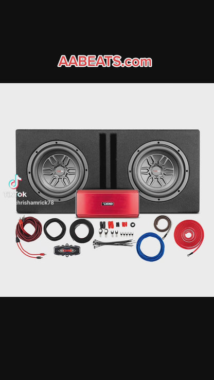 DS18 Bass Package – Dual 12″ Subwoofer Enclosure with Amplifier & Wiring Kit
