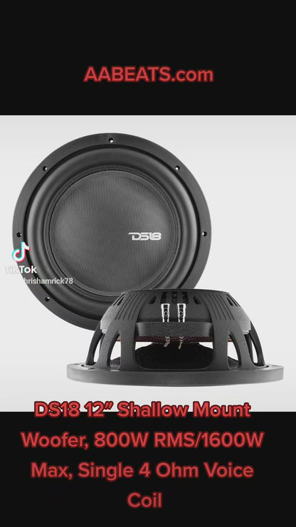 DS18 12″ Shallow Mount Woofer, 800W RMS/1600W Max, Single 4 Ohm Voice Coil
