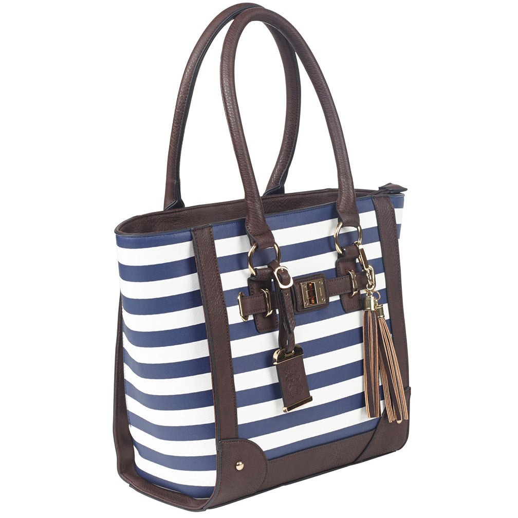 Bulldog Tote Style Purse with Holster – Navy Stripe